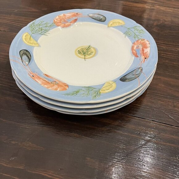 Faiencerie De Gien Belle Ile Dinner Plate‎ Coastal Seafood Made In France Set - Picture 6 of 6